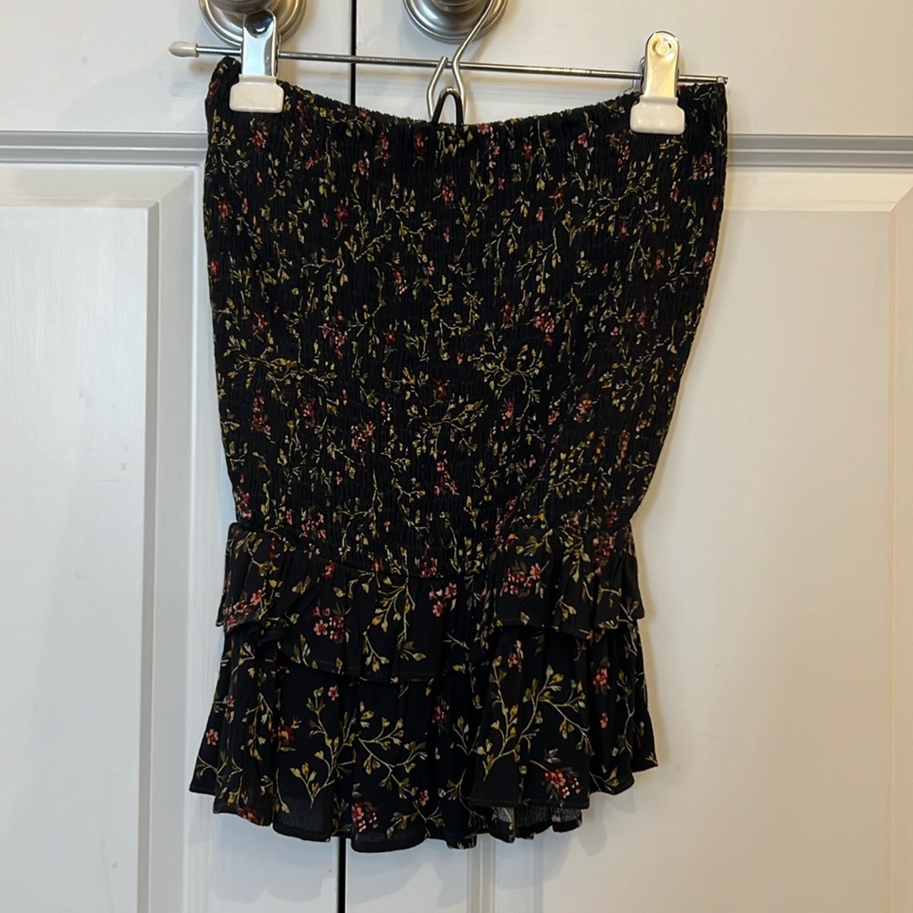 Vintage Black Floral Ruffled Mini Skirt